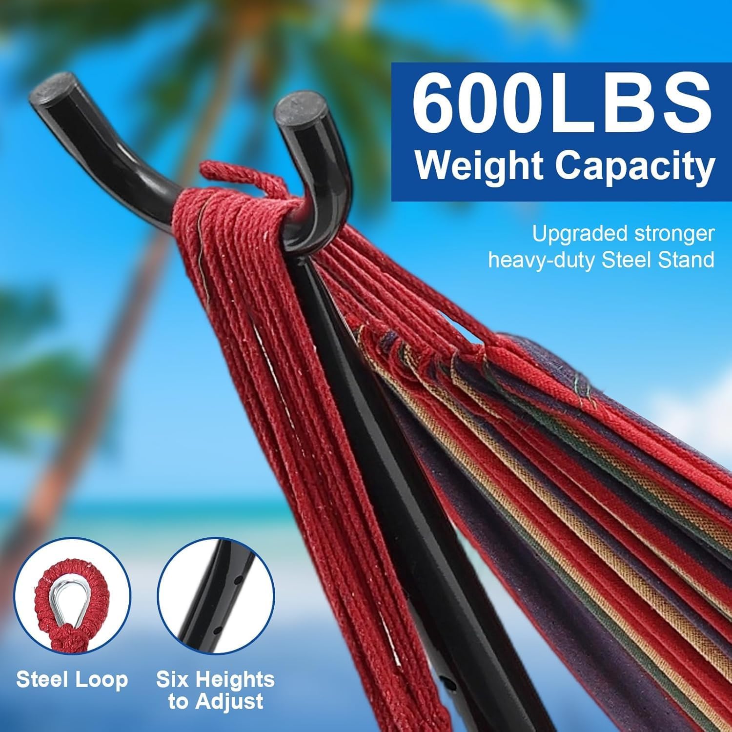 Detalle de Blue 2 Person Hammock with Stand for Outside (600lbs capacity) + Carry Bag