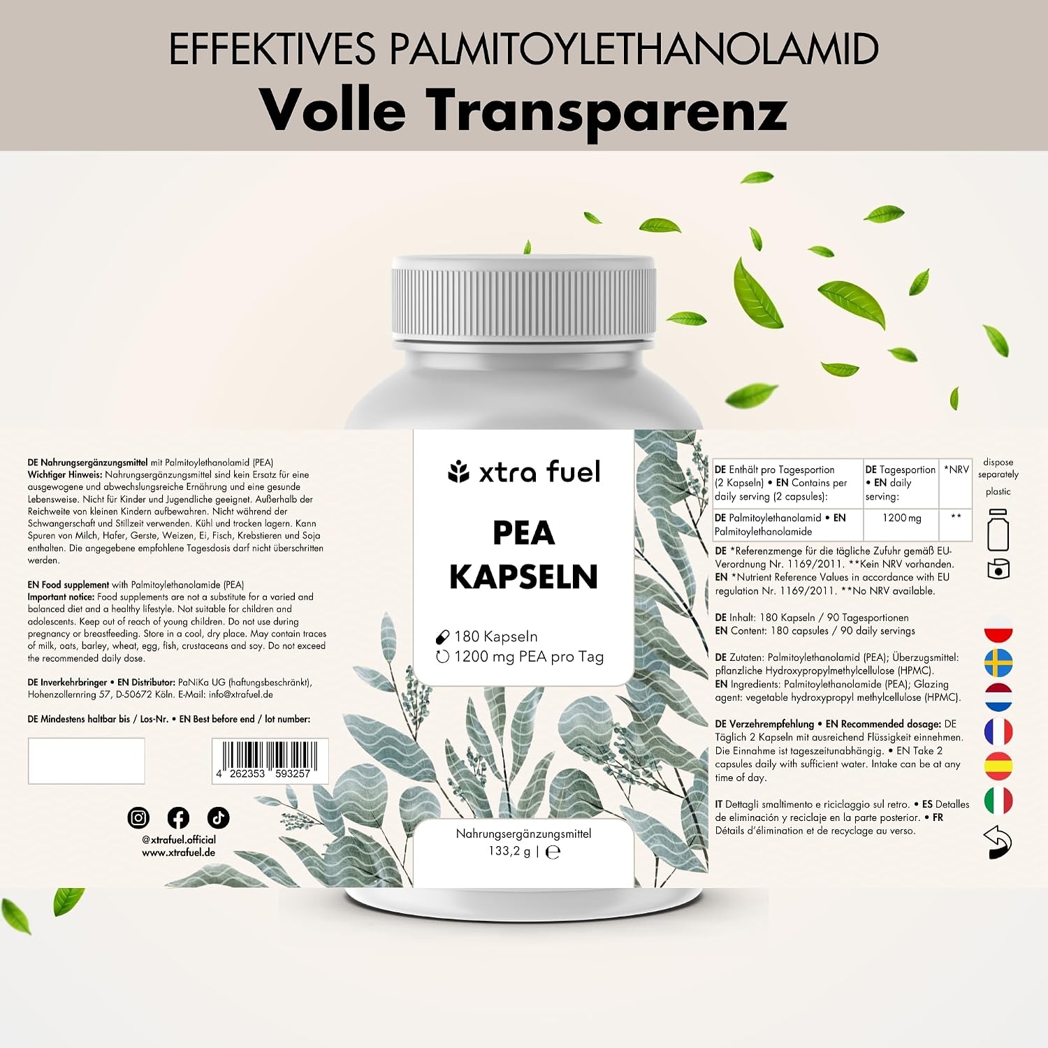Thumbnail 6 de PEA Kapseln – 180 Kapseln hochdosiert, mikronisiertes Palmitoylethanolamid (1200 mg/Tag) – vegan