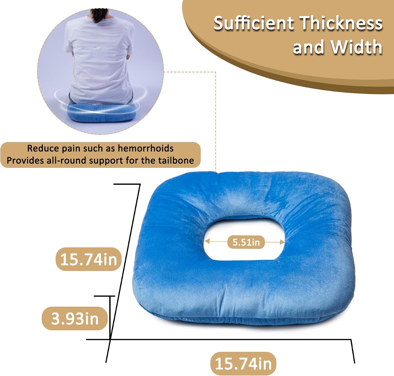 Detalle de Hshbxd 1 Donut Pillow, Square Cotton Seat Cushion with Center Opening