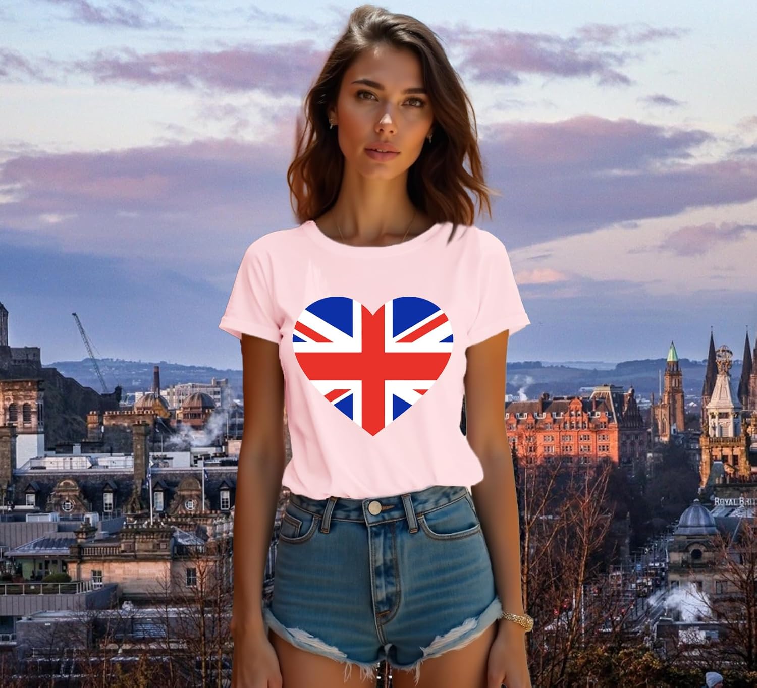 Detalle de Qskall women’s Union Jack T-shirt with heart print
