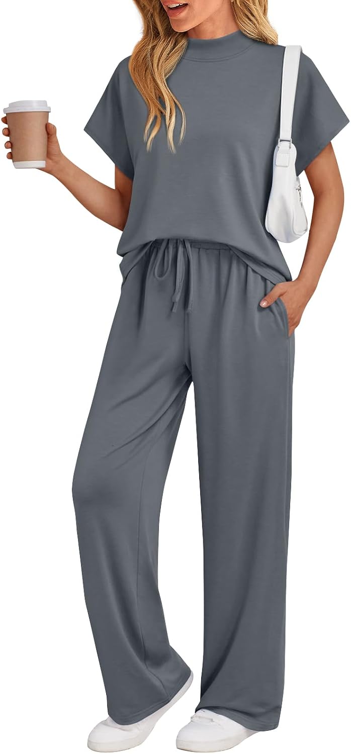 Detalle de AUTOMET Women's 2-Piece Matching Lounge Set (2026 Summer) — Mock Neck Sweatsuits