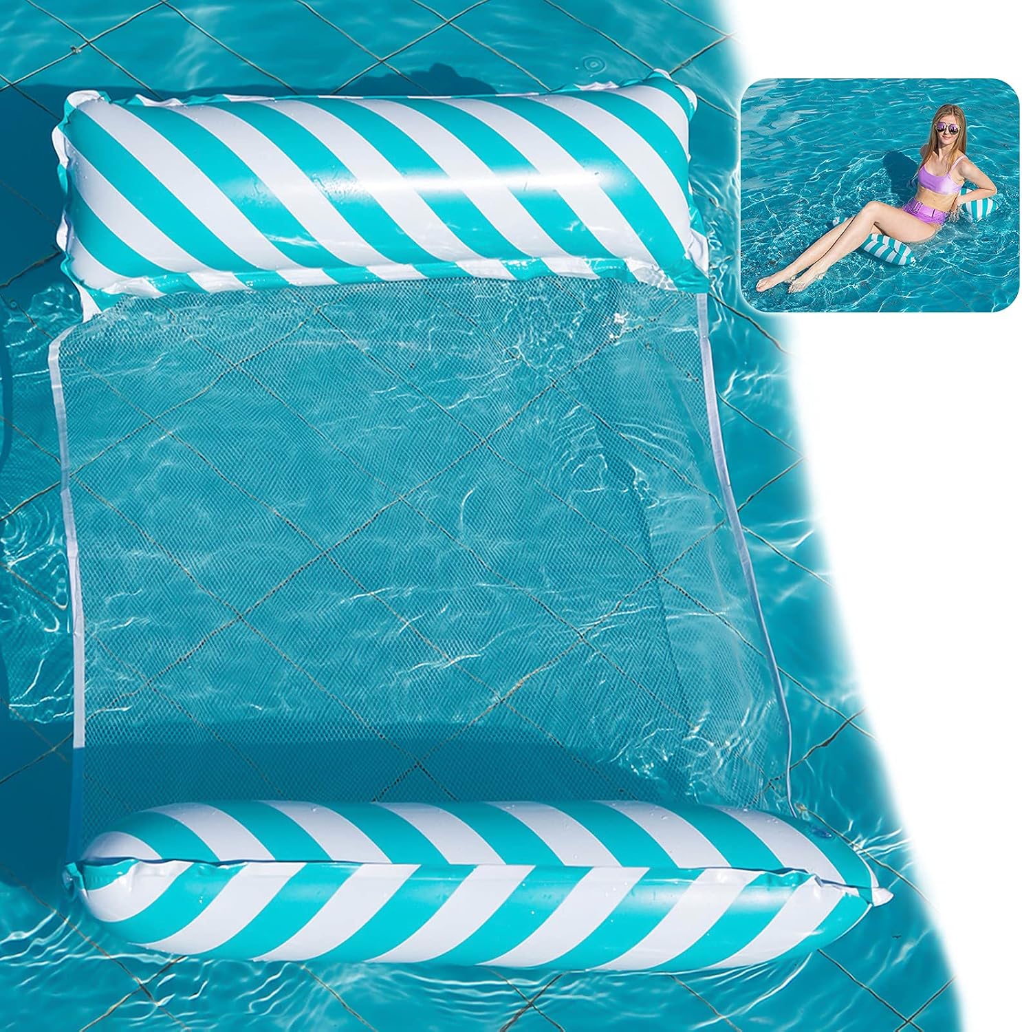 Detalle de Yisscen 4-in-1 waterhangmat, blauw, 122 x 70 cm