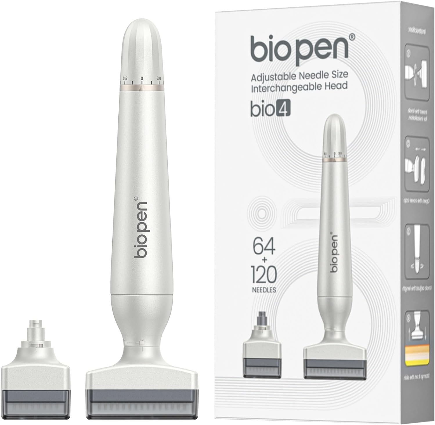 Detalle de Derma Stamp Regolabile 0-3 mm con 120 + 64 aghi in titanio – Crescita capelli, barba e viso