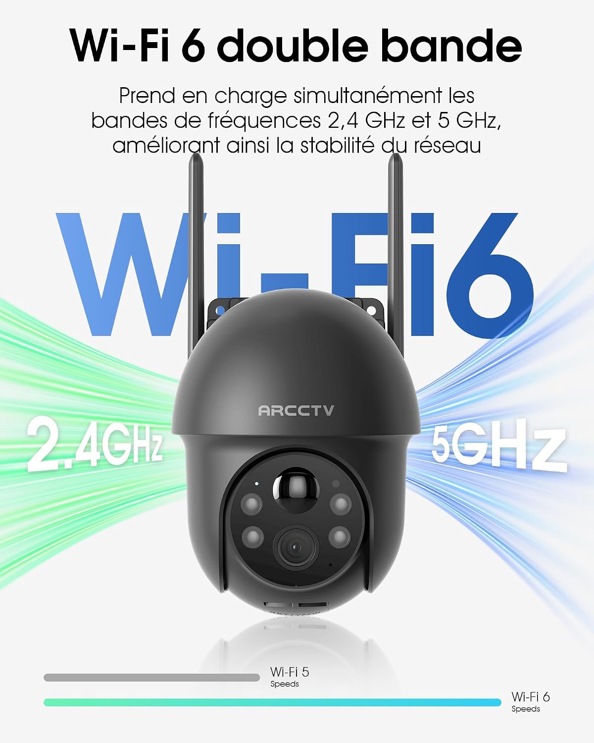 Detalle de ARCCTV 4MP Caméra Surveillance WiFi Extérieure Solaire — Lot de 2, Détection PIR, Audio Bidirectionnel et Rotation 360°