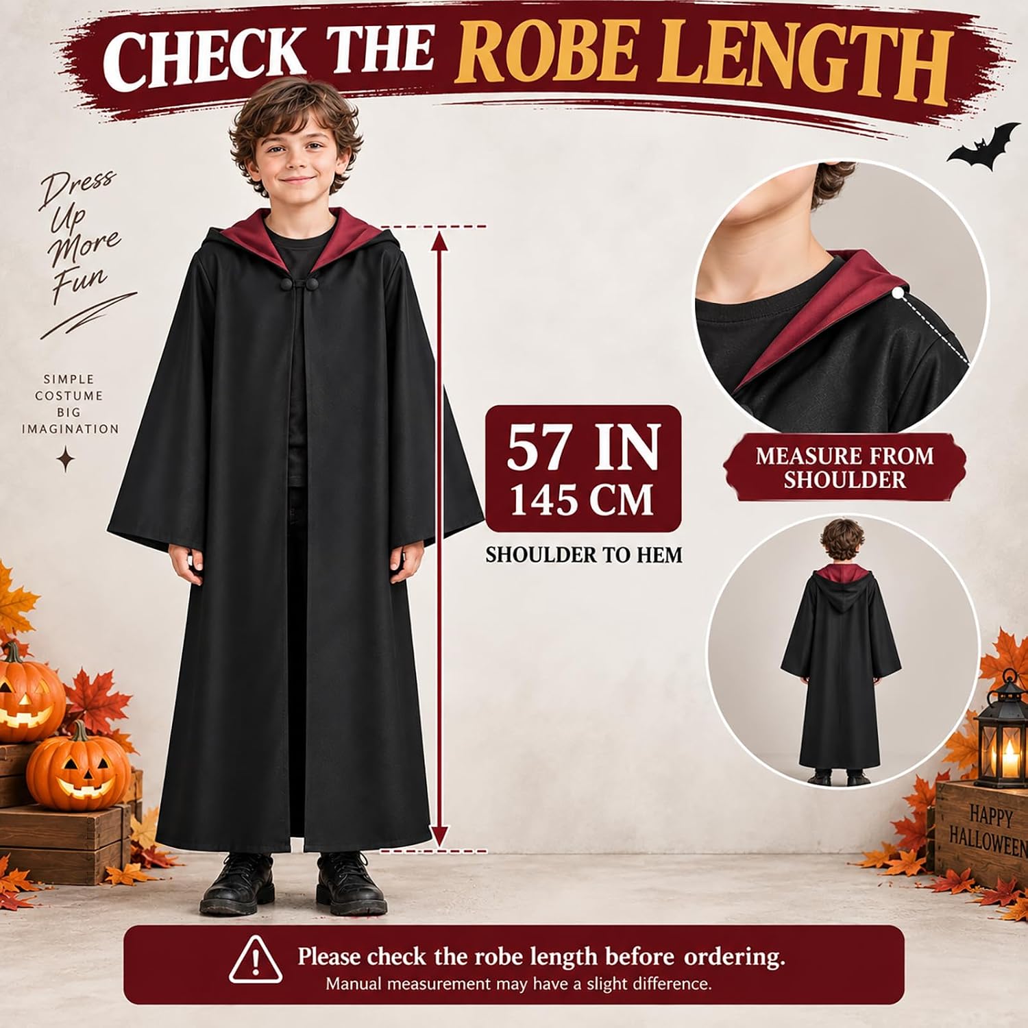 Detalle de Santoy Wizard Costume Set for Kids, Child Size 8–12 with 57-Inch Robe