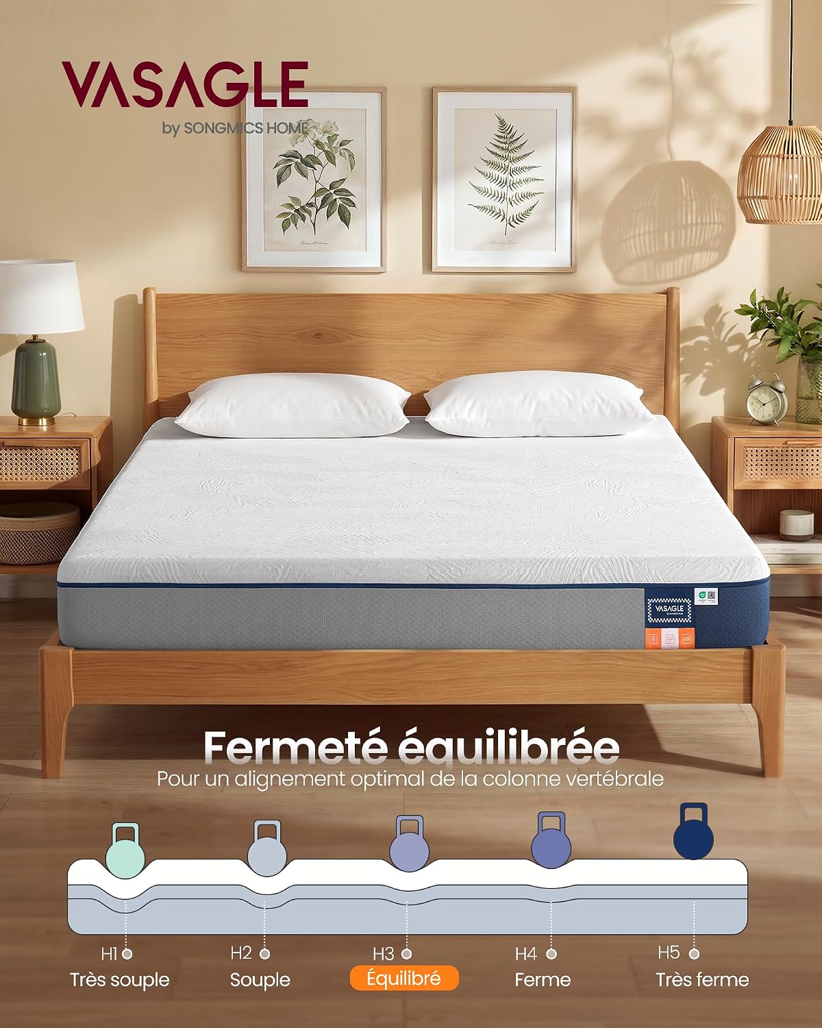 Thumbnail 1 de VASAGLE RMZ124QZ01 matras 140 x 200 cm met geltraagschuim en 7 zones