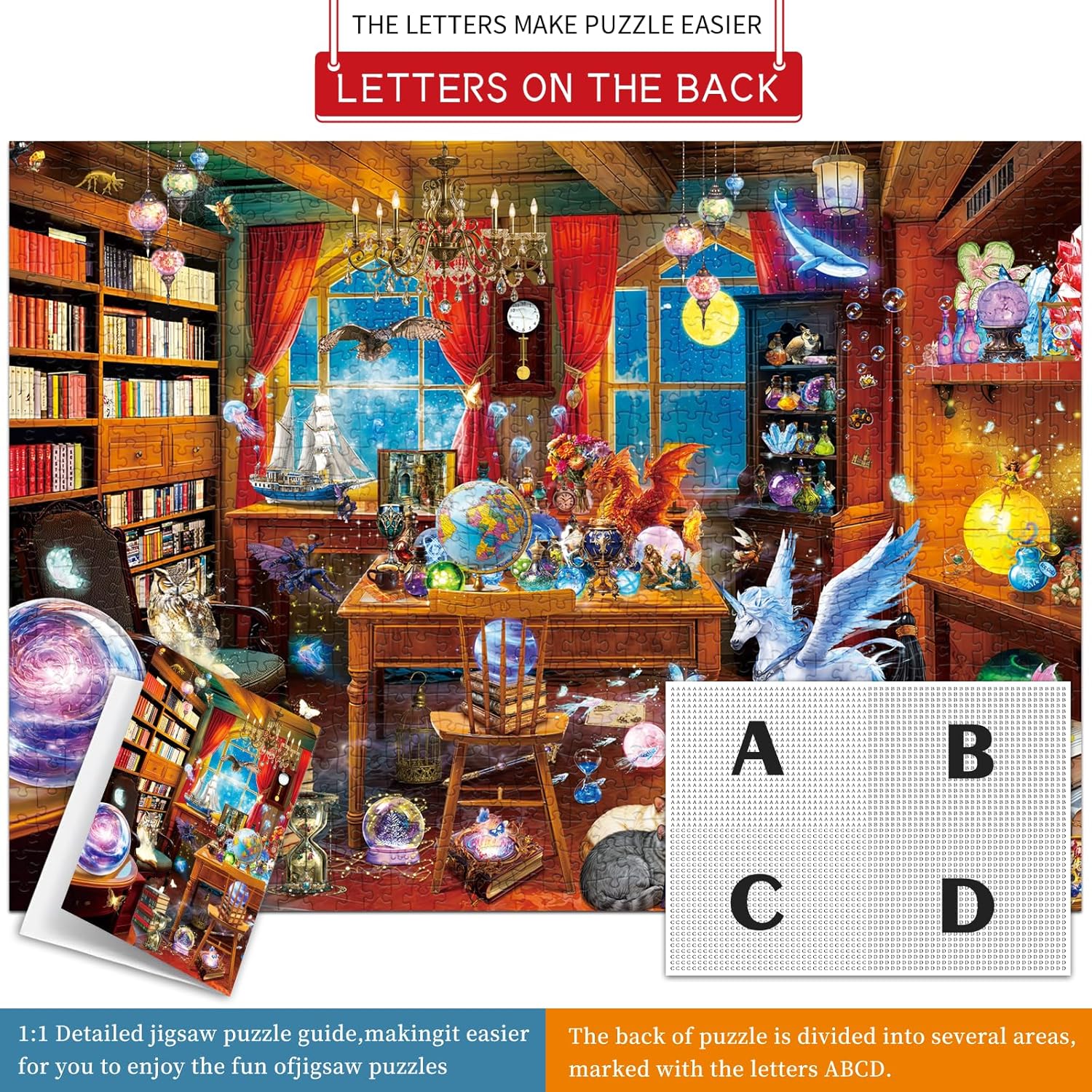 Detalle de HUADADA 1000-Piece Jigsaw Puzzle for Adults: Magical Wizard Study