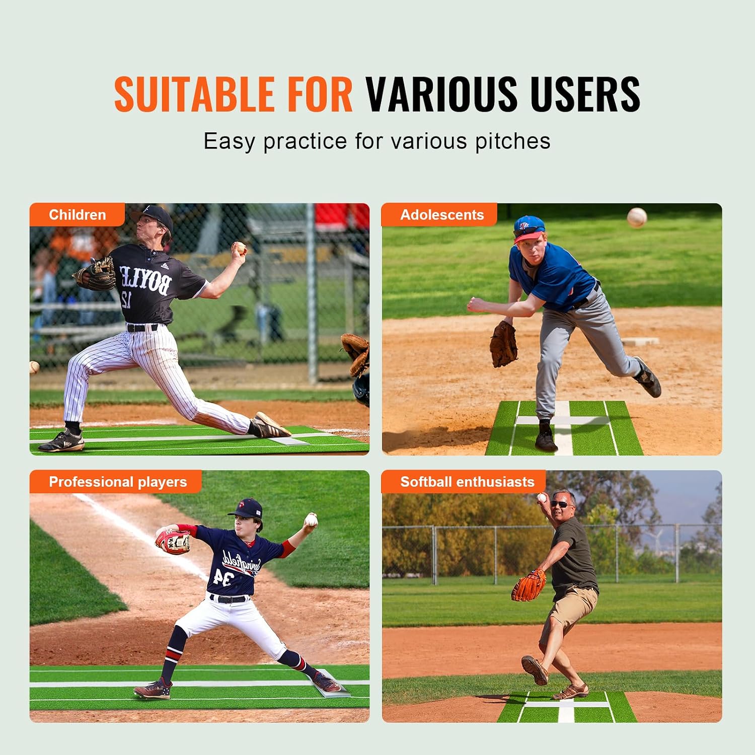 Thumbnail 6 de VEVOR Softball Pitching Mat 10 x 3 ft