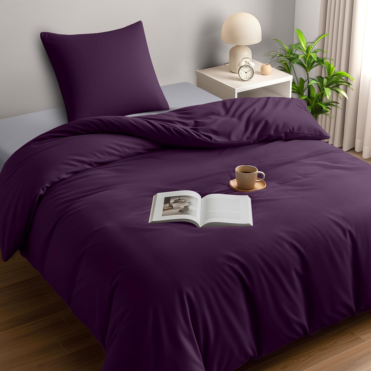 Detalle de Utopia Bedding Bettwäsche-Set 135x200 cm (Mikrofaser) – Lila mit Bettbezug + Kissenbezug