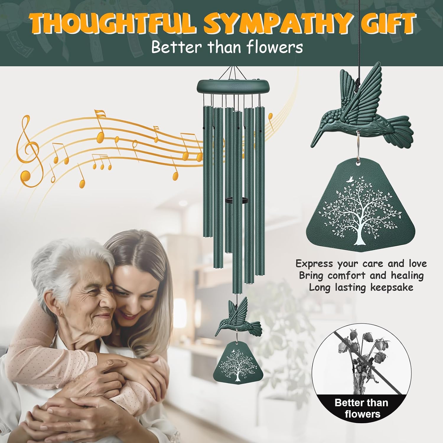 Detalle 2 de Synhonty 1 Memorial Wind Chimes with Deep Tones and Hummingbird Design