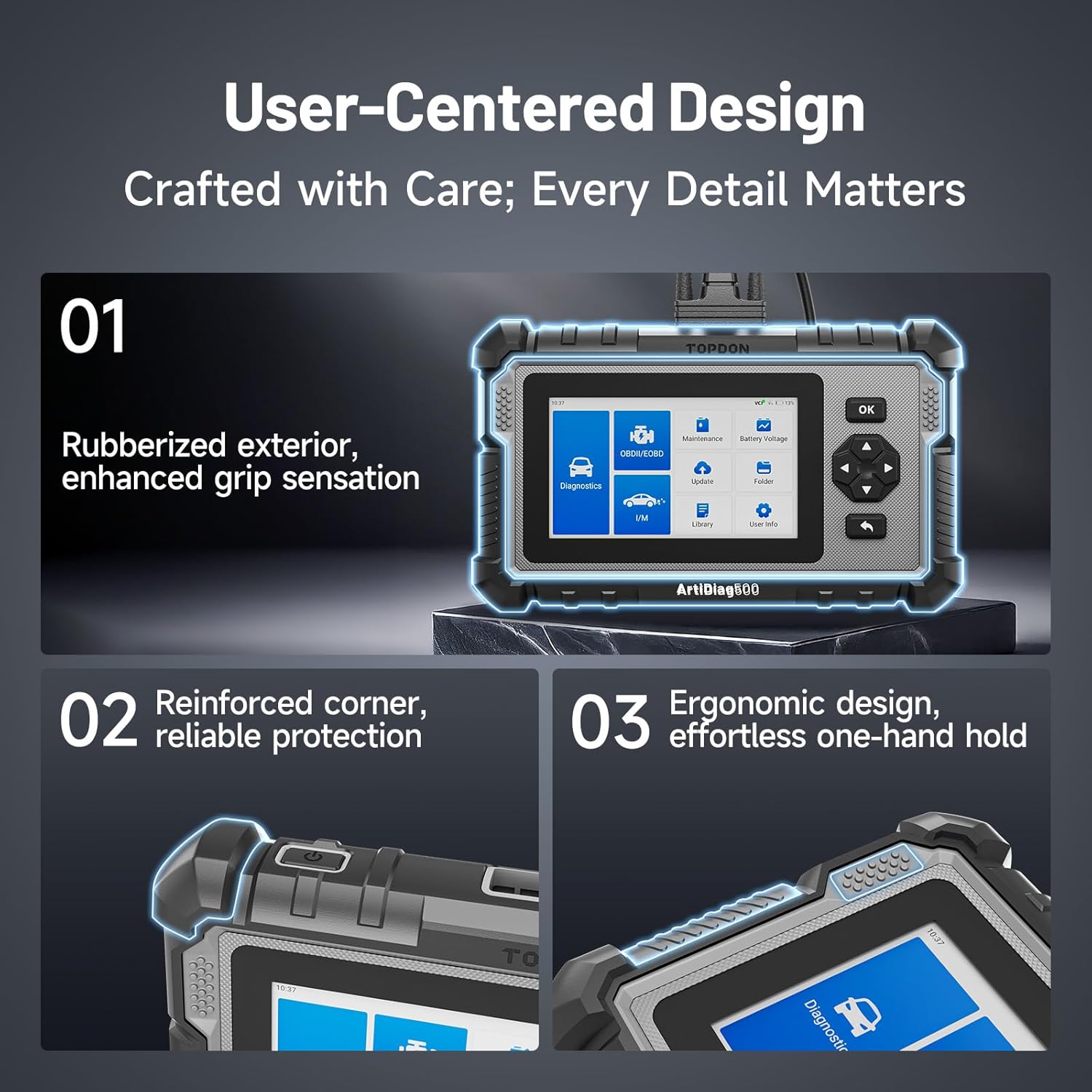 Detalle de TOPDON ArtiDiag500 OBD2 Scanner: 4‑System Diagnostic Tool with Life‑Free Updates
