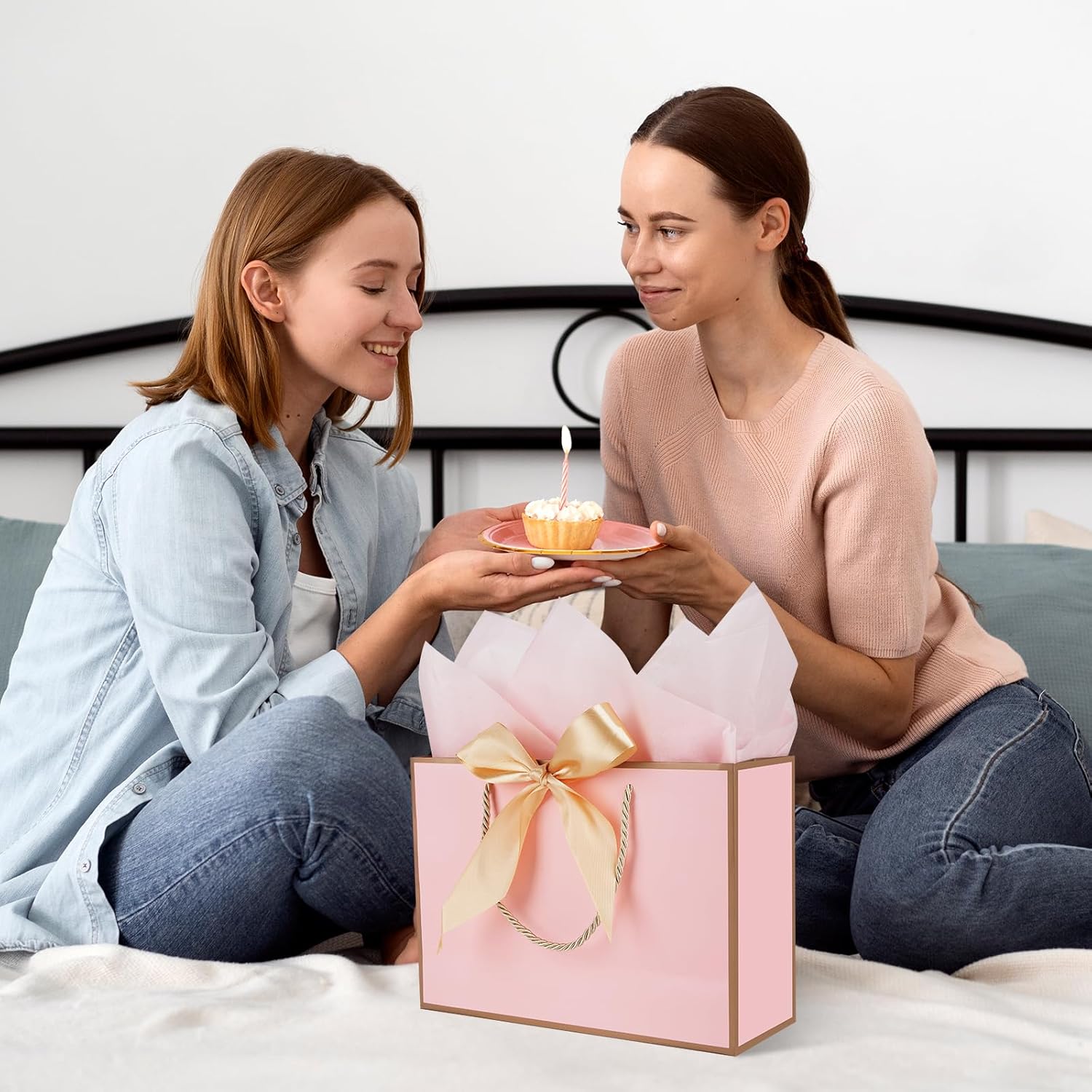 Thumbnail 6 de 2er-Set Geschenktüten Rosa-Gold mit Verpackungen und Karten, 20 × 10 × 28 cm