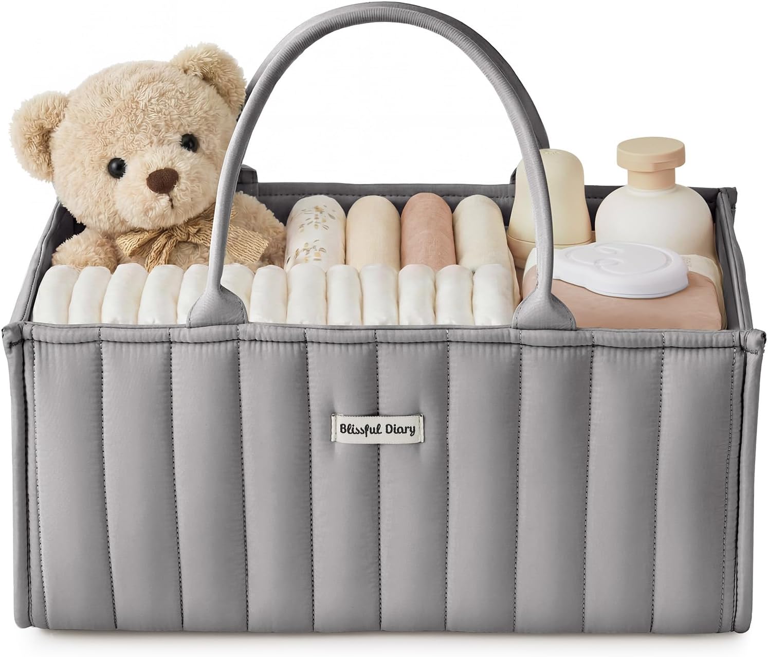Detalle de Blissful Diary SNB-01 Baby Diaper Caddy, Light Gray Polyester with Removable Dividers