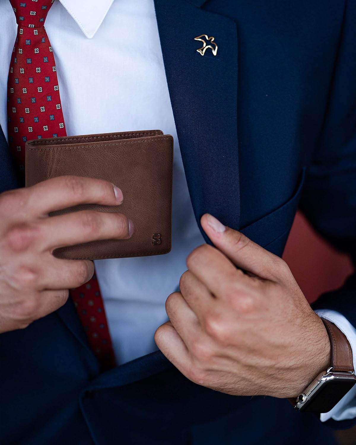 Detalle de SERMAN BRANDS Men's Bifold Wallet, Full-Grain Leather