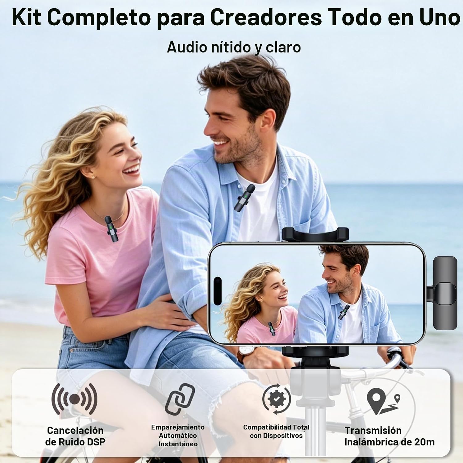 Detalle 2 de Micrófono Lavalier inalámbrico Uewpv para iPhone, iPad y Android