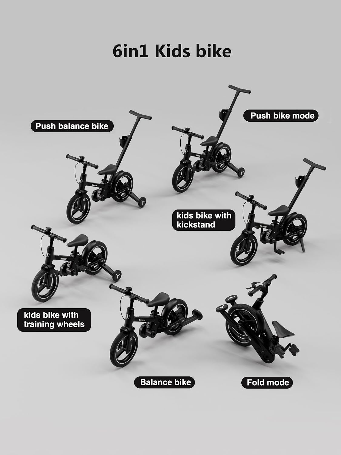 Detalle 2 de lecoco Upgraded Toddler Bike with Push Handle 6-in-1 (Balance Bike to Pedal Bike) for Kids