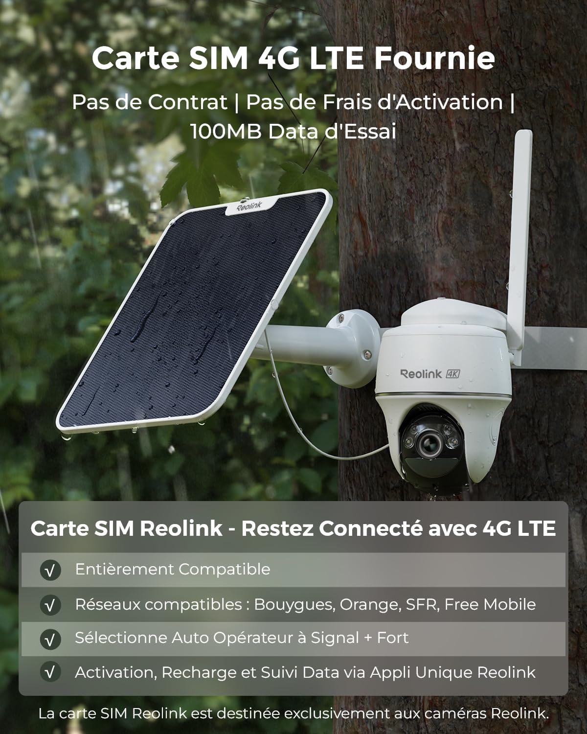 Thumbnail 2 de Reolink Caméra 4G extérieure solaire 4K sans fil avec vision nocturne couleur, détection personne/véhicule et audio bidirectionnel (avec carte microSD 32 Go)