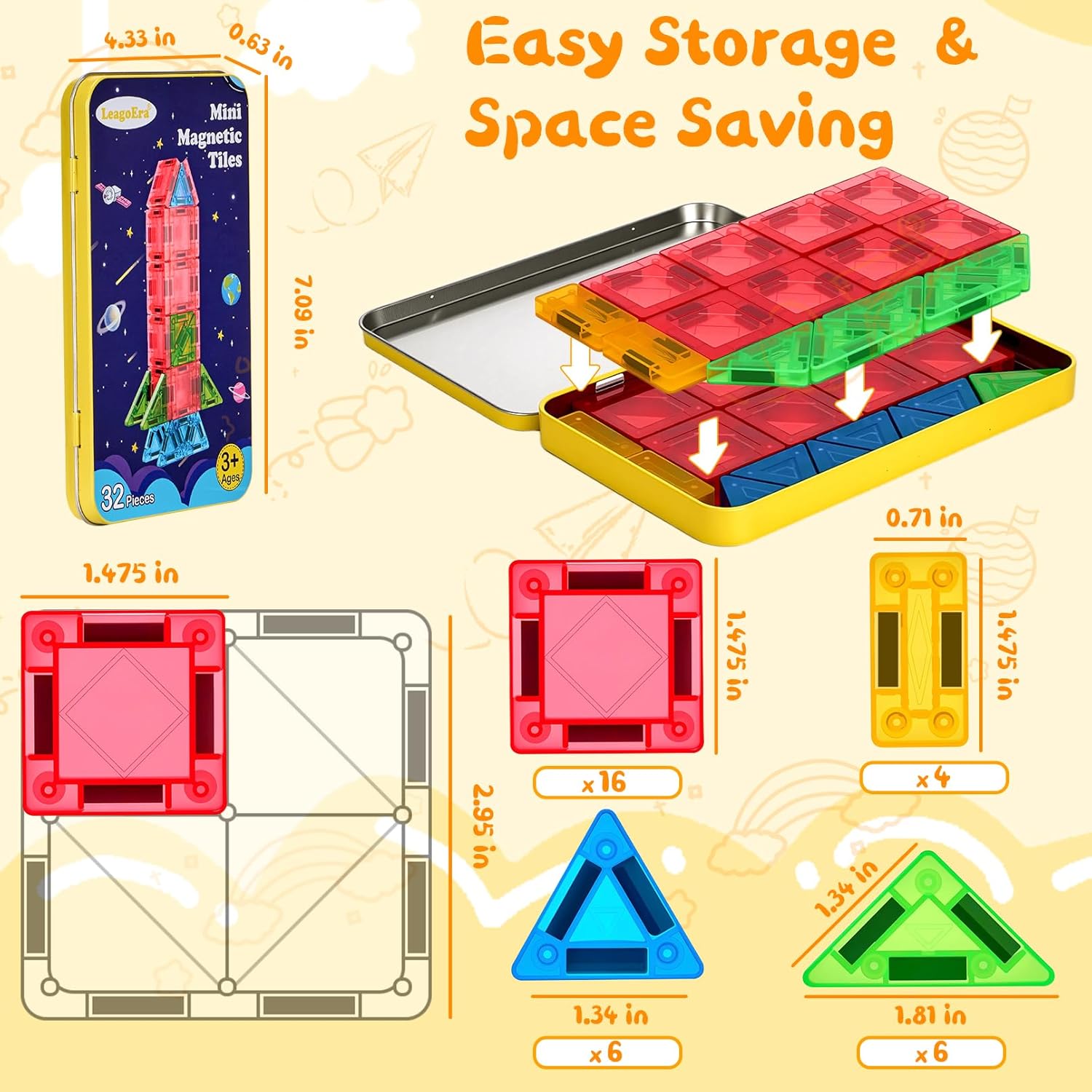 Thumbnail 6 de LeagoEra Mini Magnetic Tiles 32PCS set