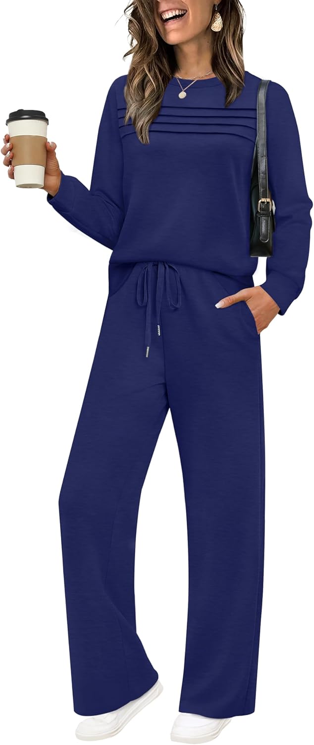 Detalle de WIHOLL Women’s 2-Piece Sweatshirt & Wide-Leg Tracksuit Set for Casual Travel & Lounge