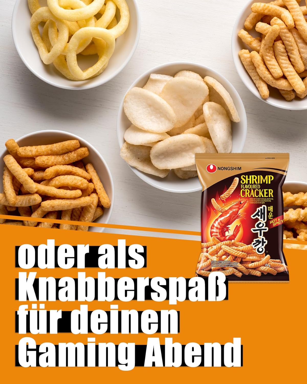 Detalle de NONGSHIM Garnelen-Kräcker scharf (75 g) – koreanischer Snack für zwischendurch