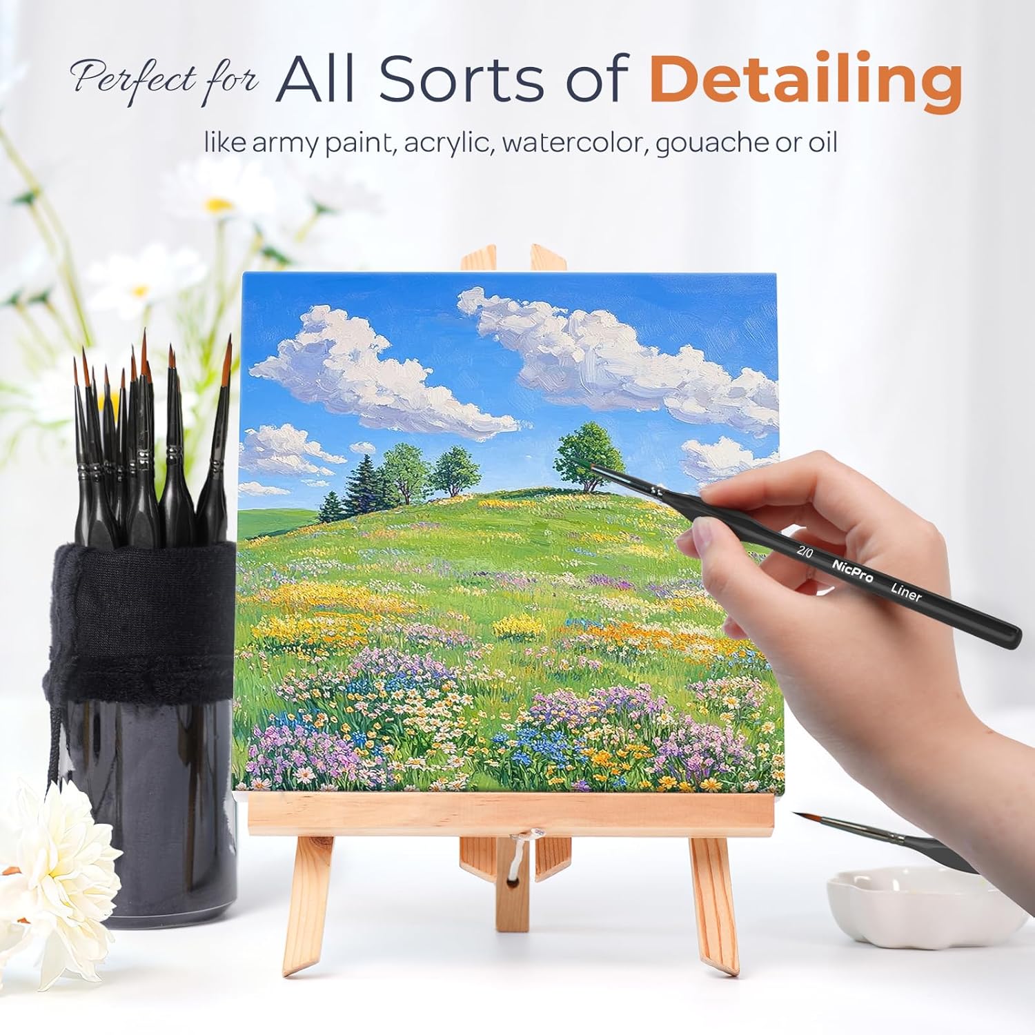 Thumbnail 2 de Nicpro Fine Detail Paint Brushes 15Pcs Miniature Set – Precision Brushes for Models, Figures and Paint‑by‑Numbers