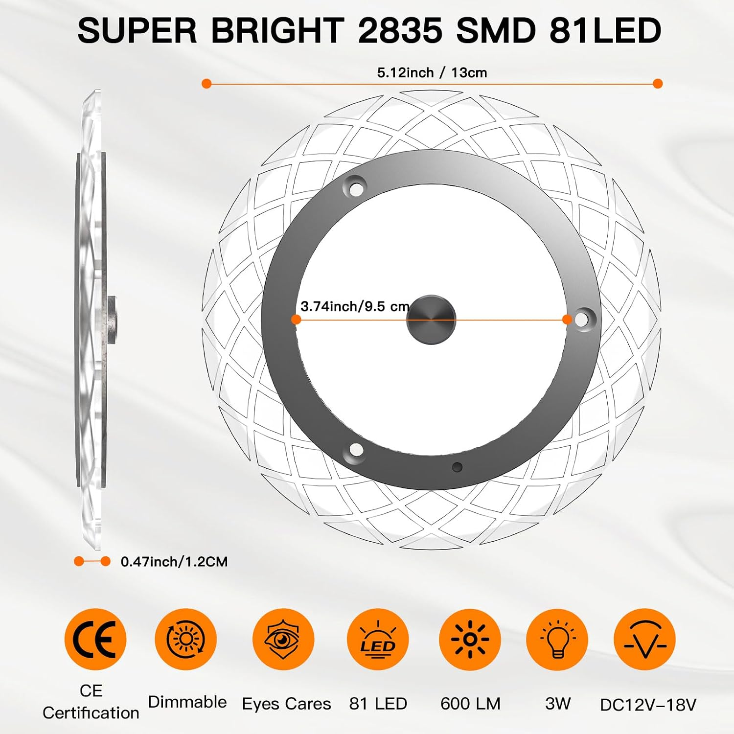 Detalle 2 de Kriogor 12V LED Ceiling Light with Remote Control – 4 Colour Modes for Caravans, RVs and Boats