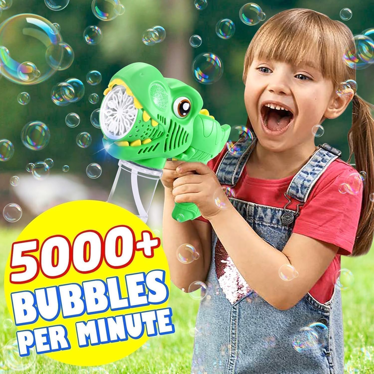 Detalle de Yunaking 2-Pack Bubble Machine Gun for Kids: Rechargeable Outdoor Bubble Fun