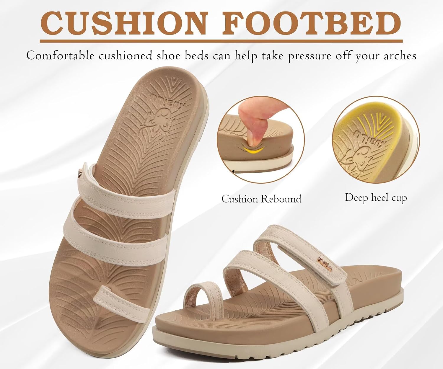 Detalle 2 de KuaiLu Women's Slides Sandals with Plantar Fasciitis Arch Support – Adjustable, Lightweight Orthotic Slip-On