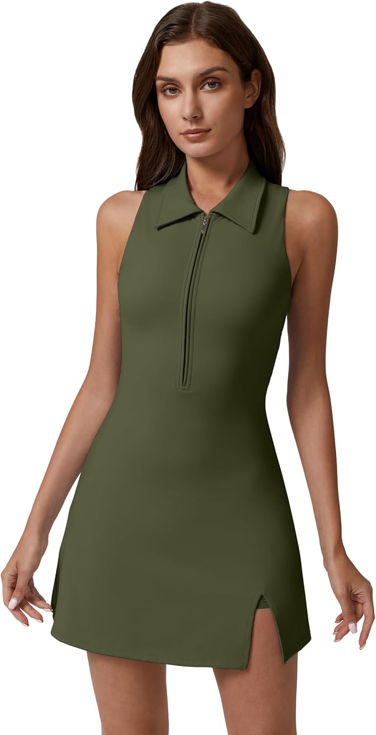 Thumbnail 5 de QINSEN Women's Zip Front Tennis Dress with Built-in Shorts and Pockets