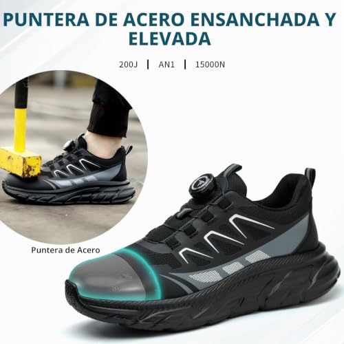 Detalle de RASEARY Zapatos de Seguridad con punta de acero: ligeros, anti deslizantes y pensados para trabajo mixto
