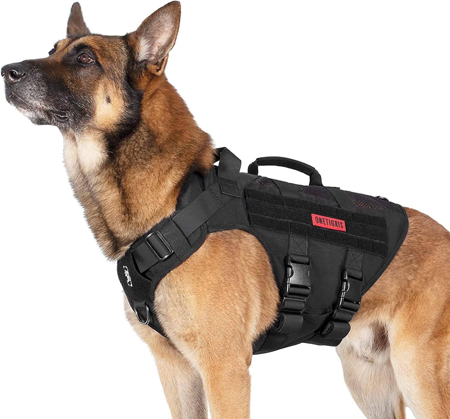 Detalle de OneTigris Anti Zug Hundegeschirr XL – atmungsaktives, verstellbares Tactical Geschirr mit 2 Griffen und 3 D-Ringen