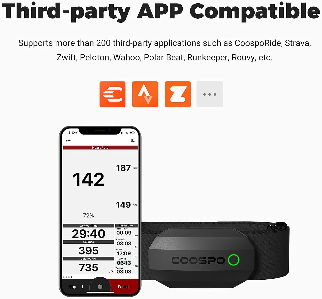 Thumbnail 2 de COOSPO Heart Rate Monitor Chest Strap Bluetooth ANT+