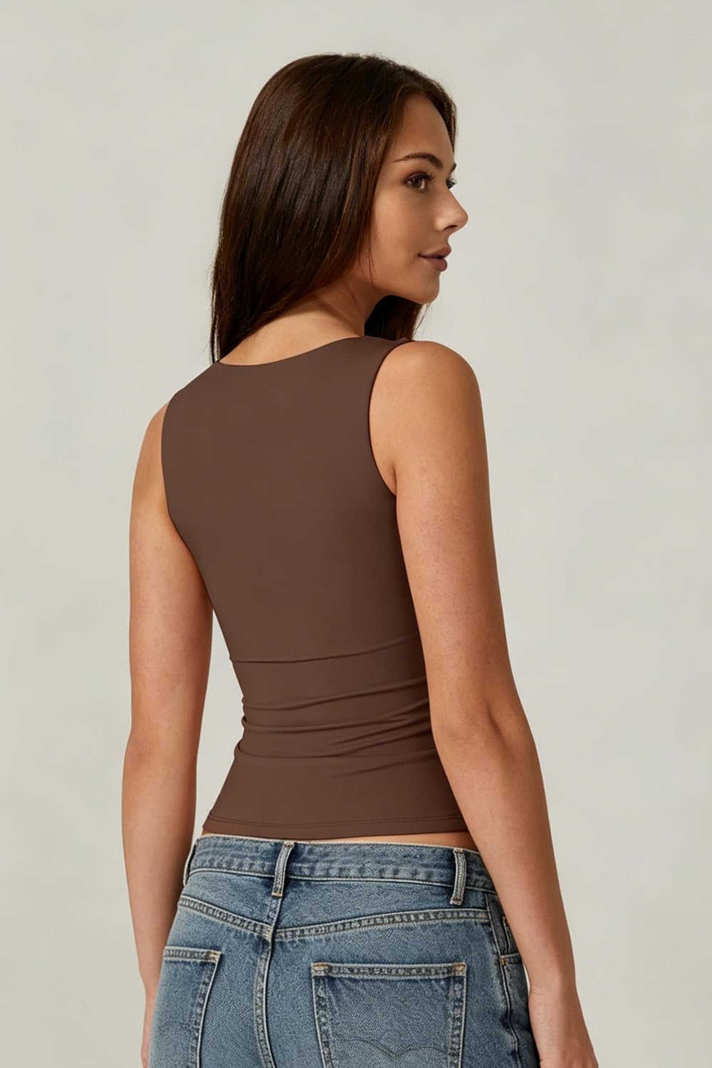 Thumbnail 5 de QINSEN Women's Square Neck Sleeveless Double-Layer Tank Top
