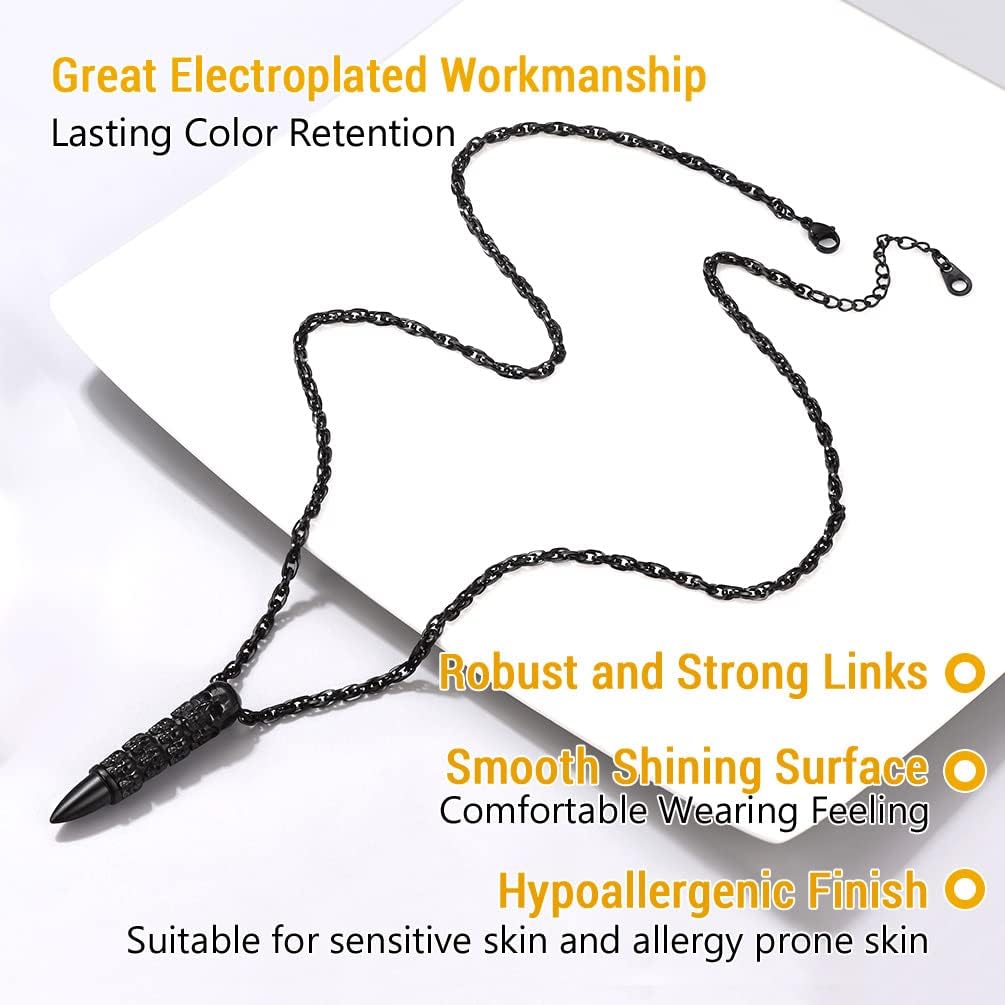 Thumbnail 2 de Collier PROSTEEL Têtes de Morts en acier inoxydable 316L avec pendentif plume/balle/crâne