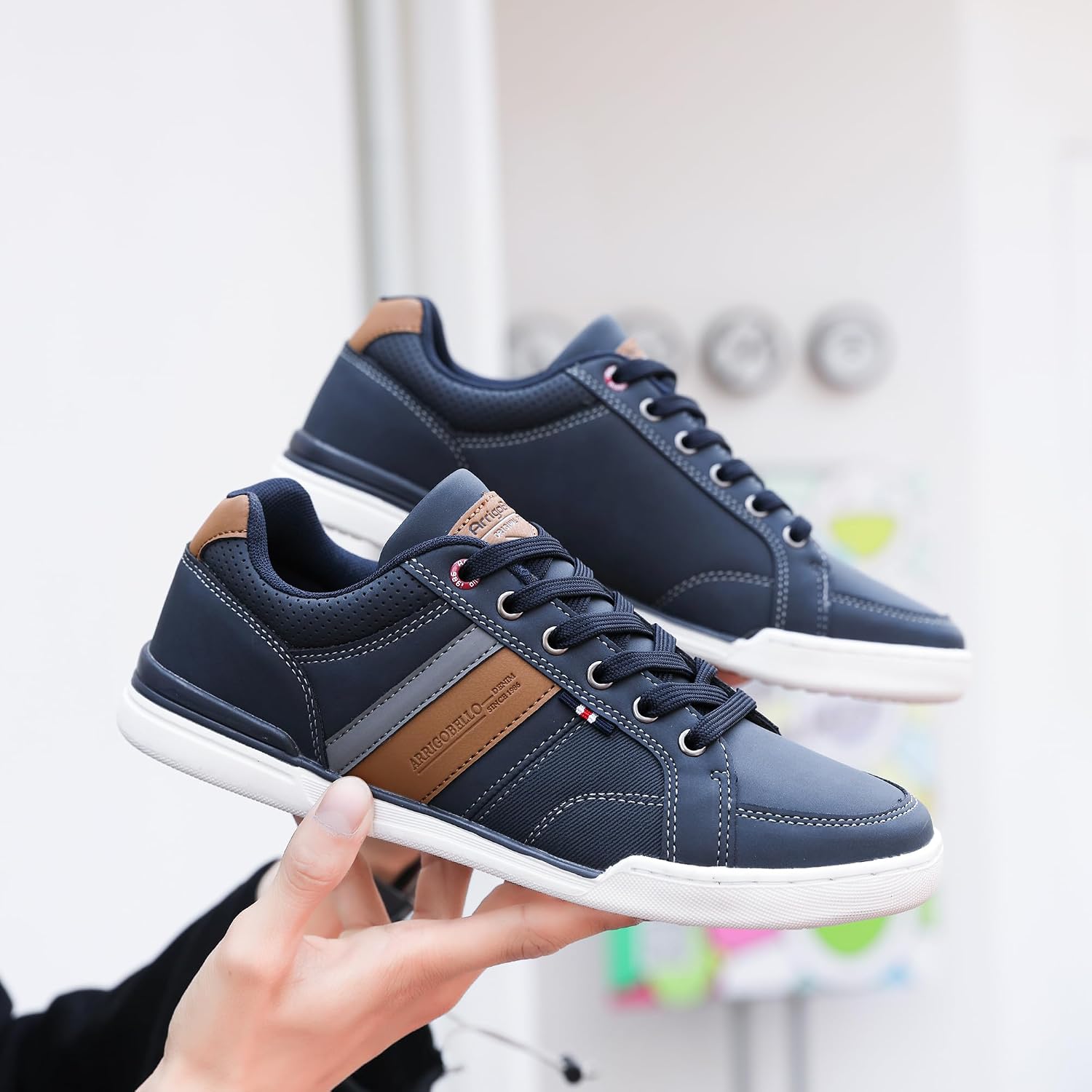 Thumbnail 6 de Mens Casual Shoes Leather Trainers Classic Sneakers with Lace Up Comfort