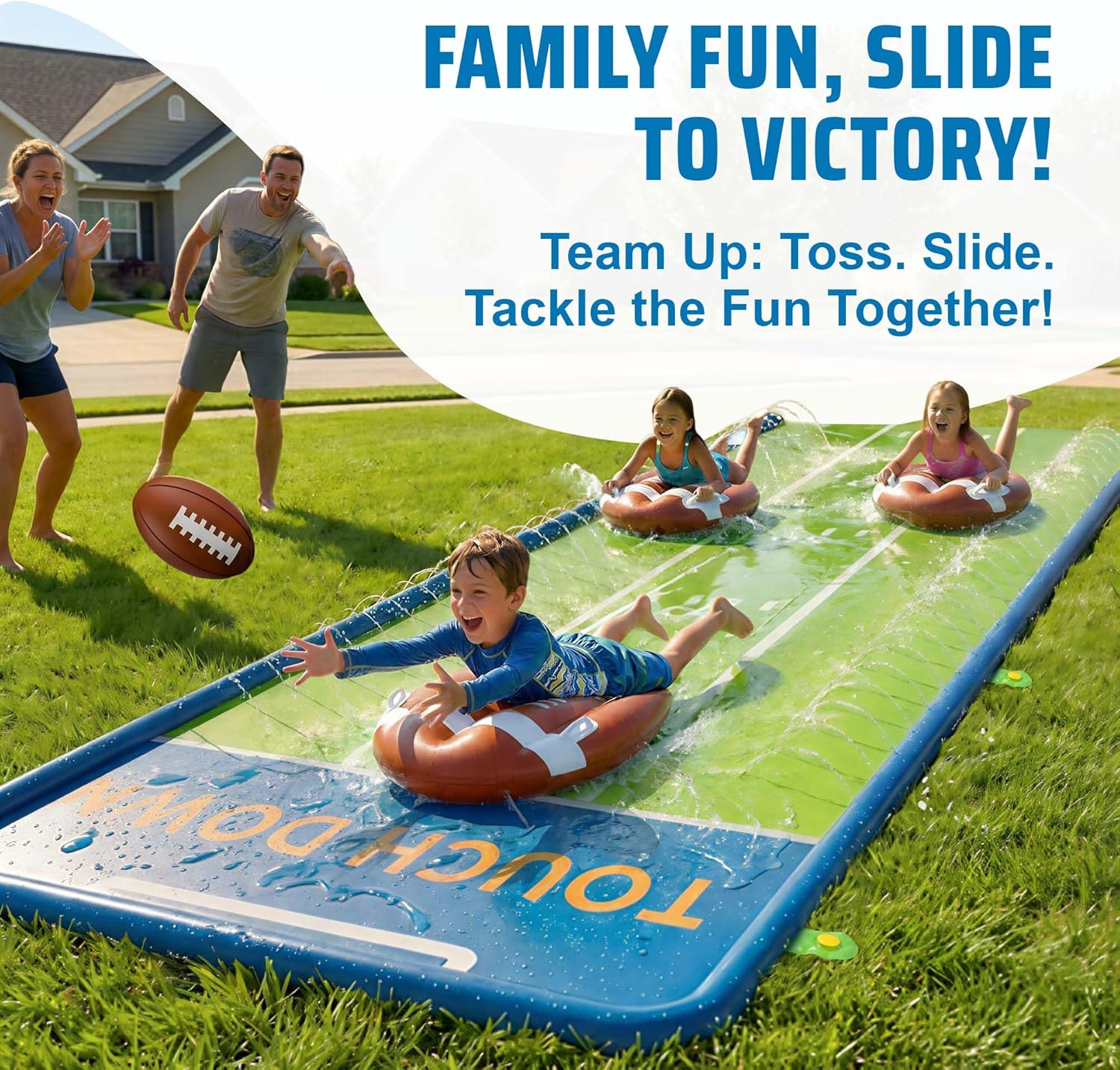 Detalle de Funscape Triple Water Slides for Kids Backyard (20FT) with 3 Bodyboards and Inflatable Football