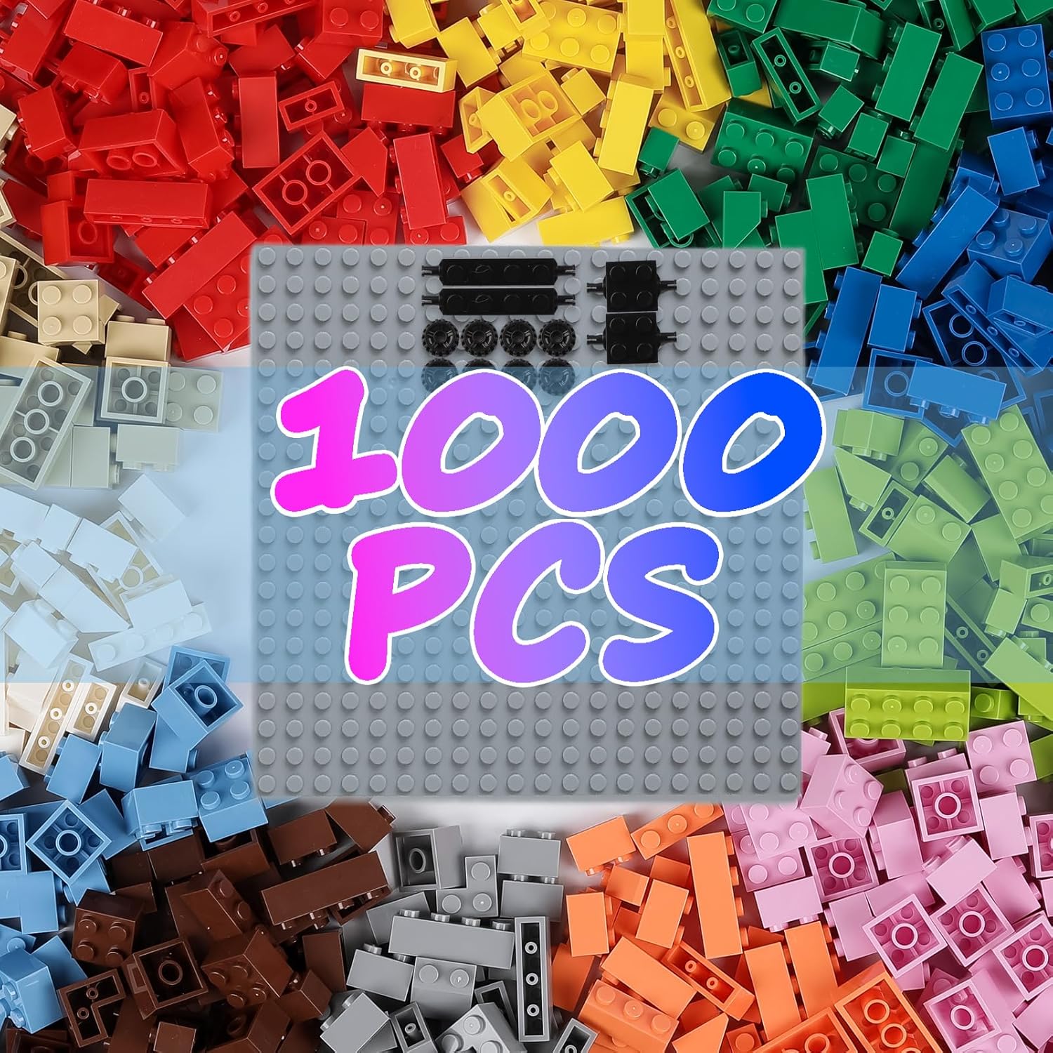 Thumbnail 4 de HUIZDQ 2x4 Classic Bauklötze Set (500 Stück) – sandfarbene Grundplatten, stapelbar