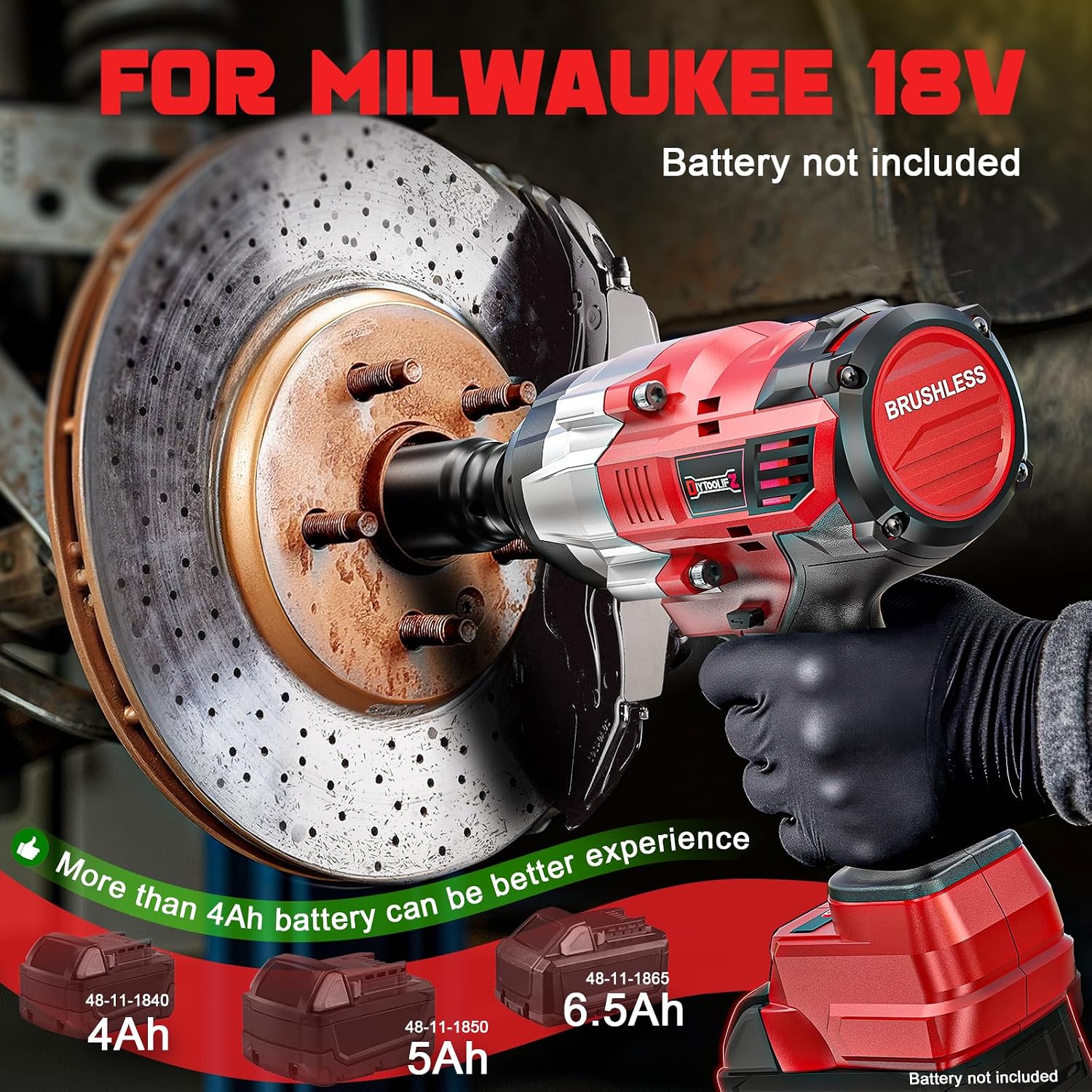 Detalle 2 de DIYtoolifz 3/4" Cordless Impact Wrench for Milwaukee 18V (Bare Tool) – 1850 FT-LBS Torque