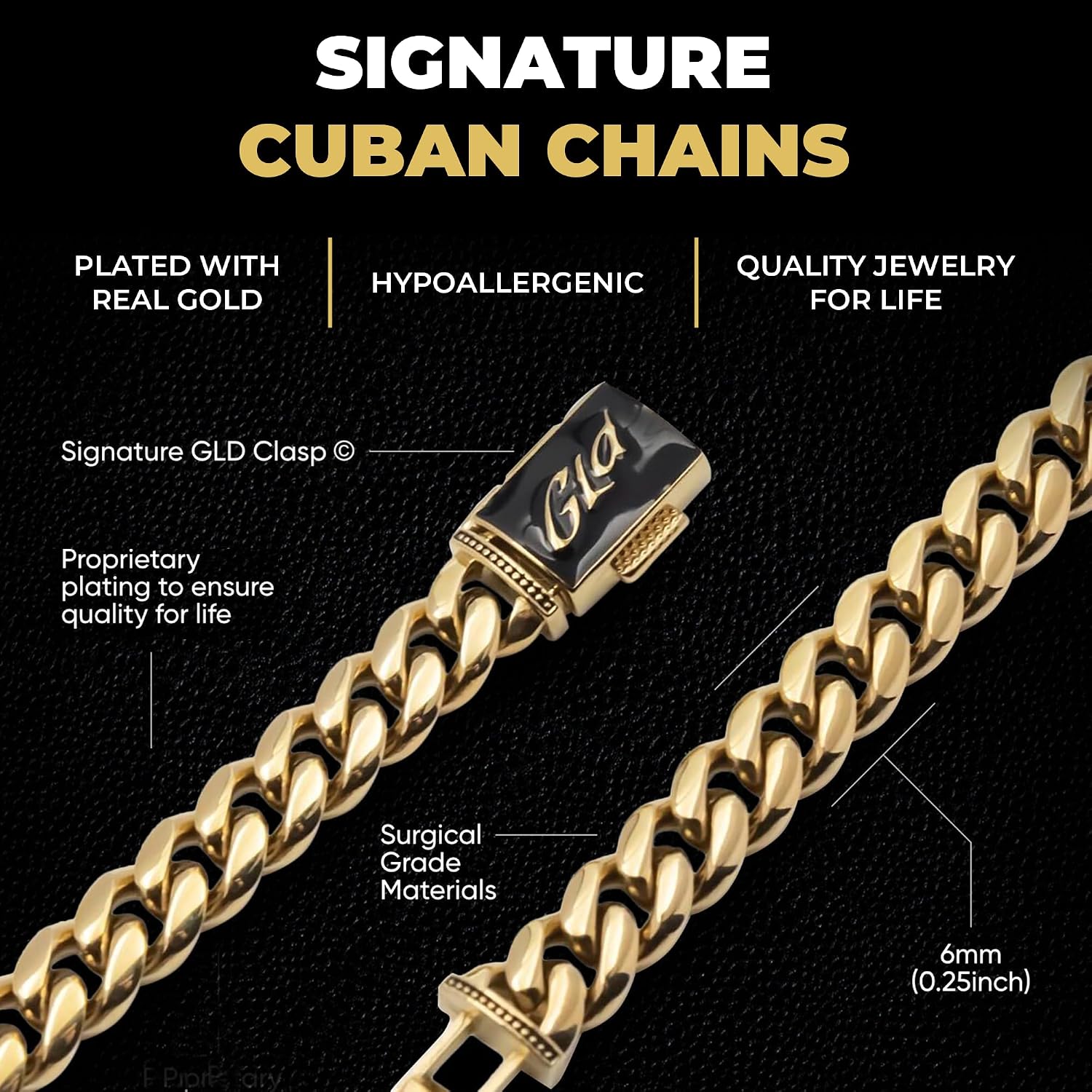 Detalle de GLD Micro Cuban Link Chain (Gold-Plated) with Snatch-Proof Clasp + Travel Pouch