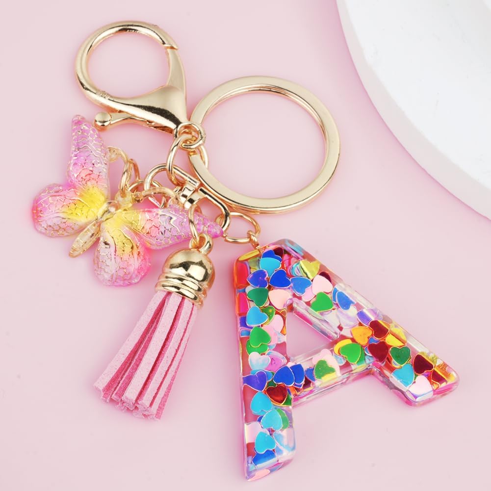 Thumbnail 4 de OSDUE Portachiavi Donna con Lettera e Farfalla Rosa – Portachiavi personalizzato in resina con nappina