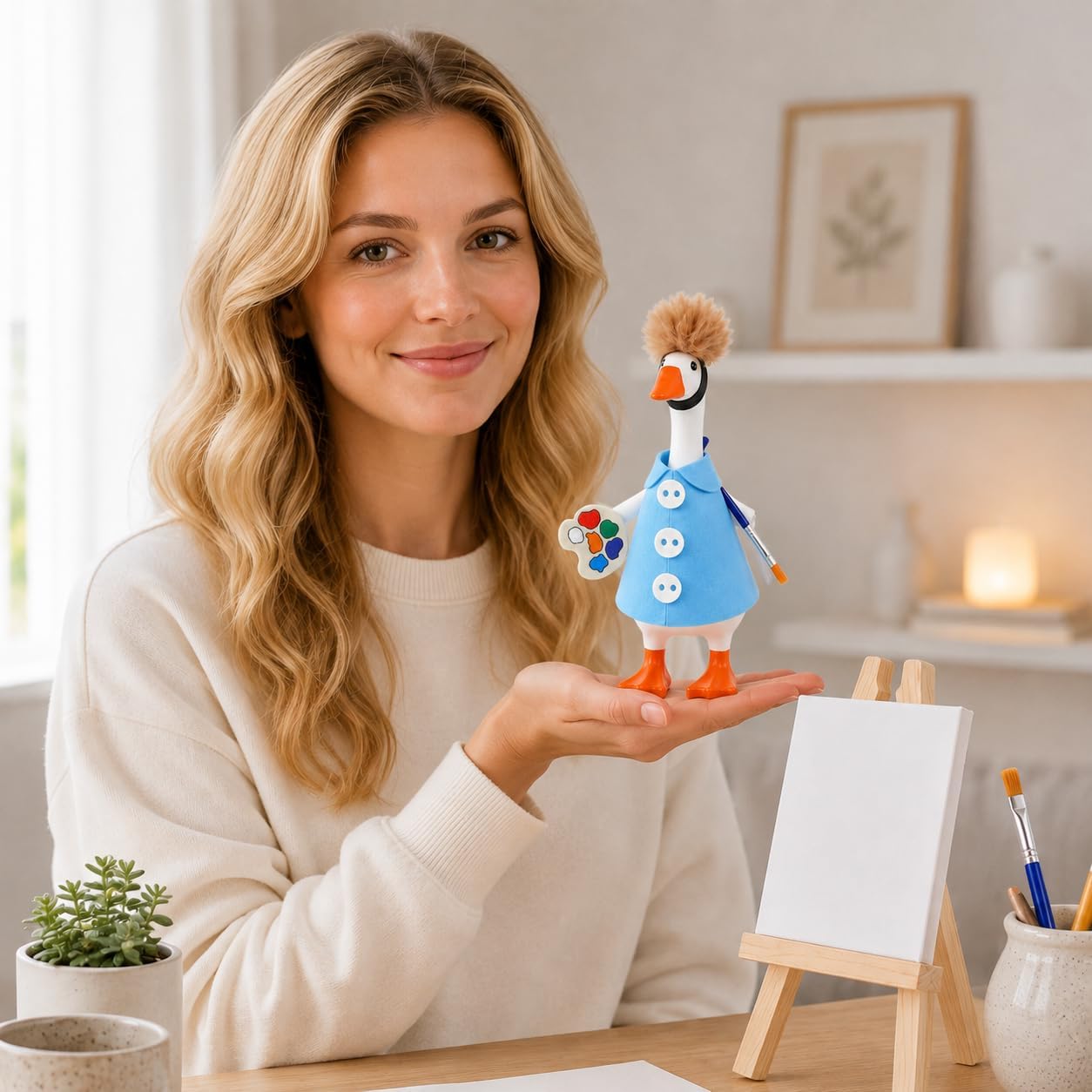Detalle 2 de SECVOY 7-Inch Desk Goose Artist Outfit with Blue Smock and Mini Easel
