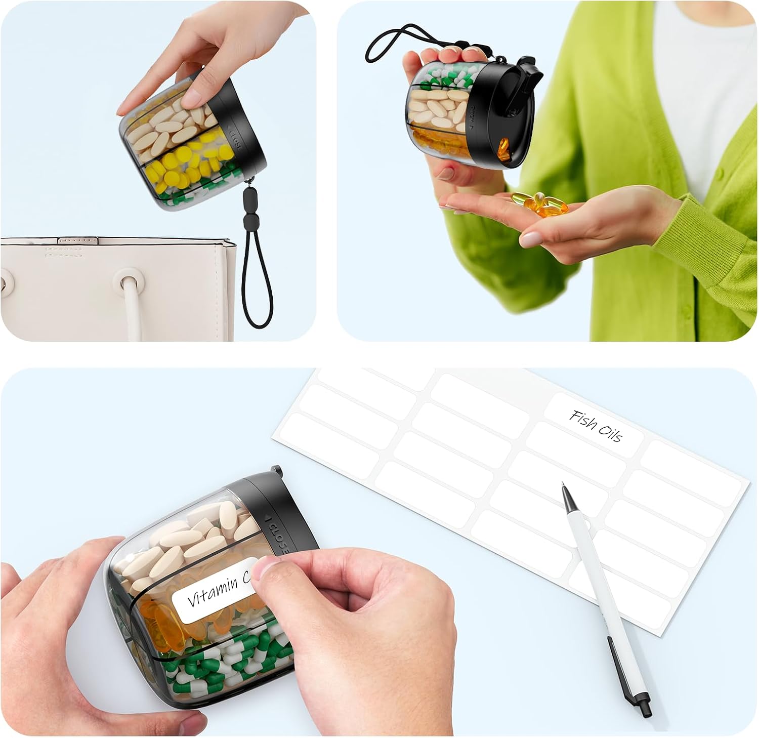 Thumbnail 6 de AUVON 7-Slot Pill Dispenser with Wide Opening and Secure Button
