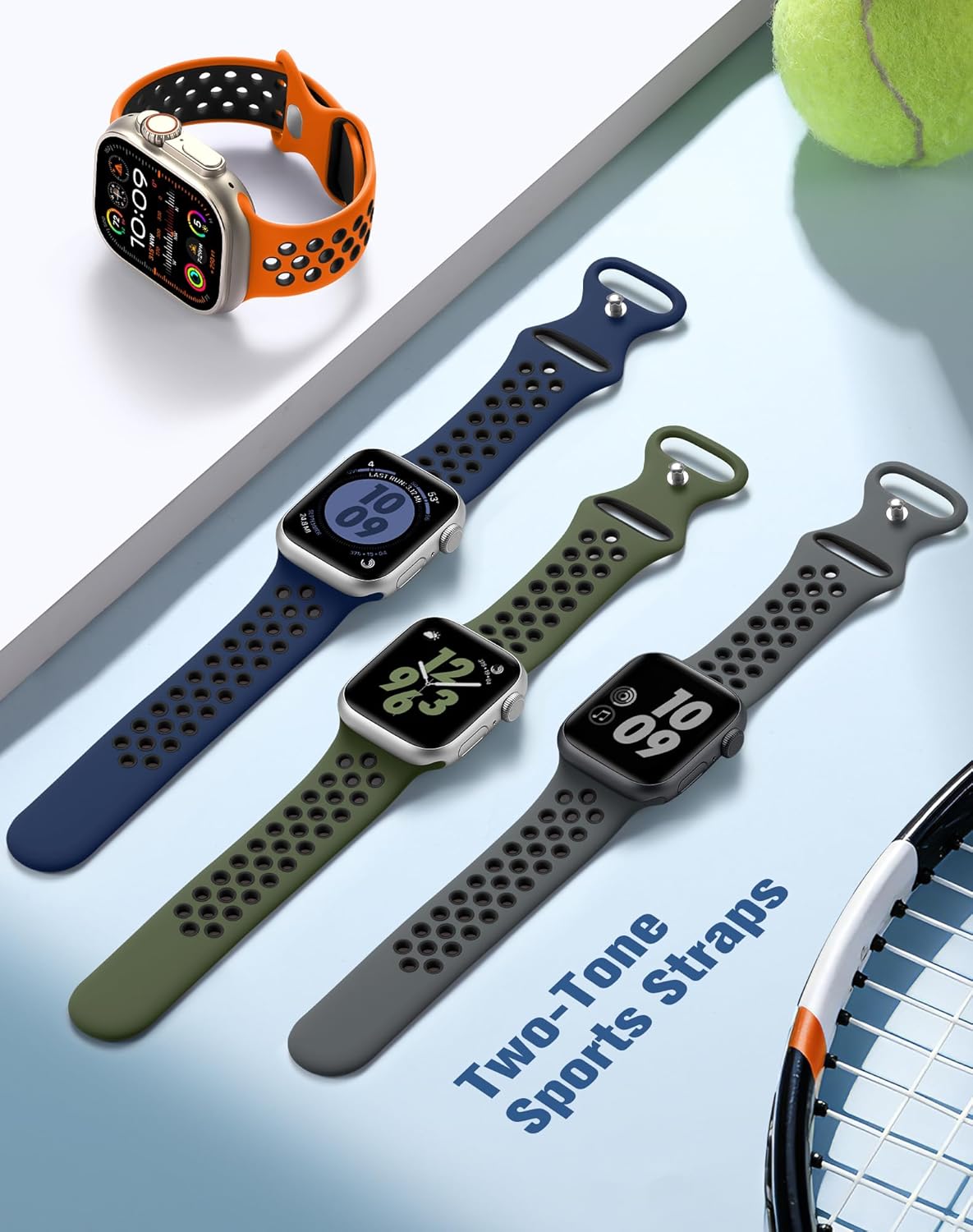 Thumbnail 1 de Adorve 4 Pack Breathable Sports Strap for Apple Watch (42–49mm) – Soft Silicone, Secure Fit