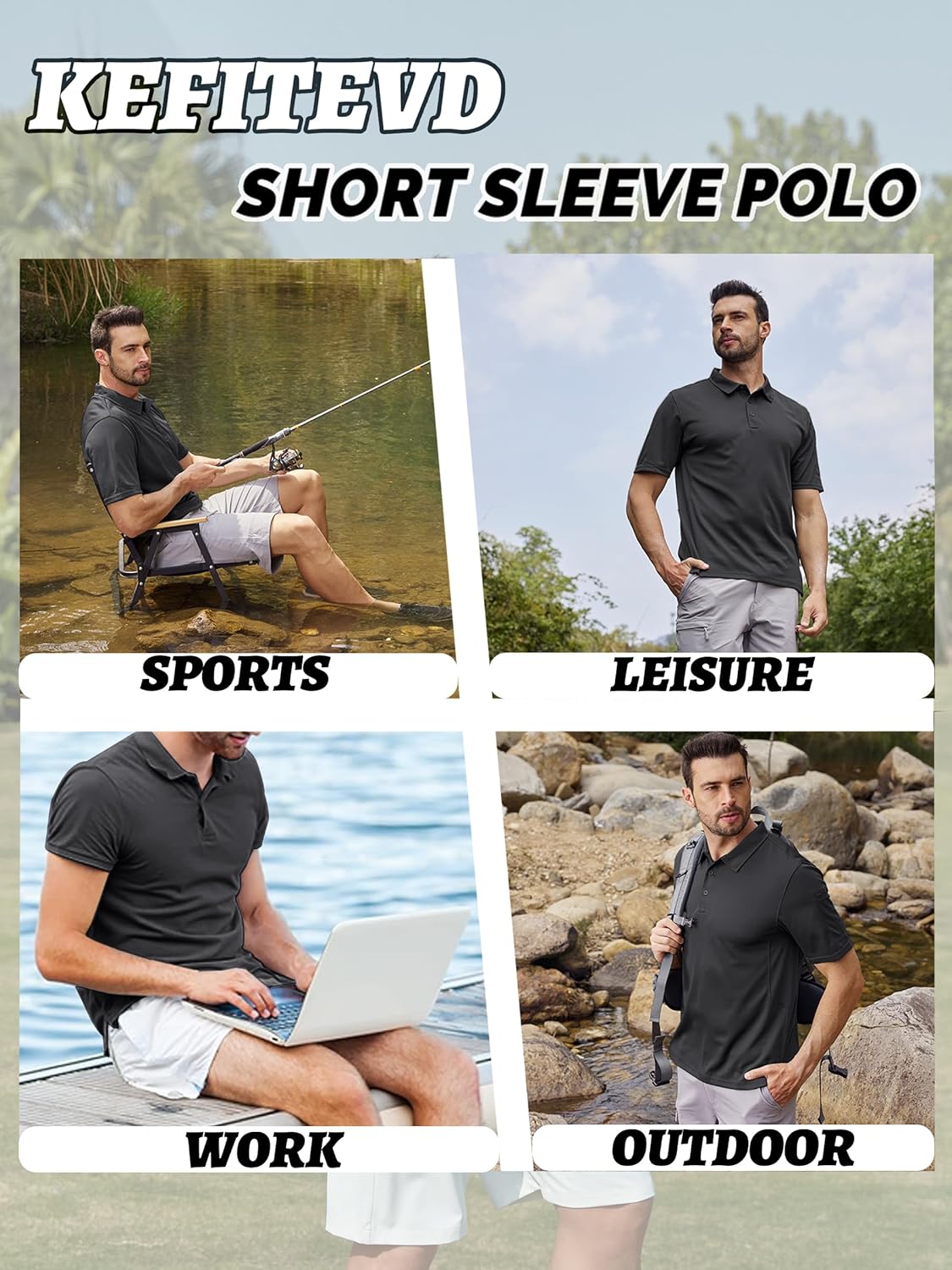 Thumbnail 5 de KEFITEVD Polo à Séchage Rapide pour Homme – T-Shirt polo léger à manches courtes, idéal golf et loisirs