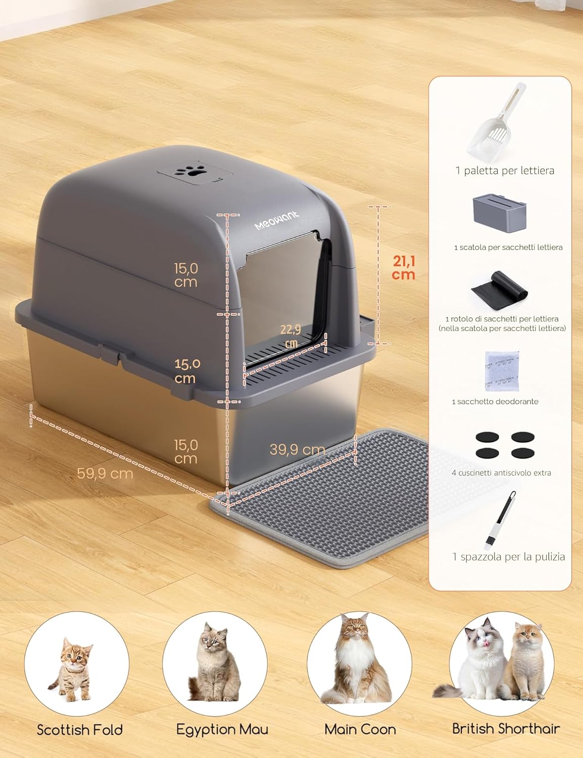 Detalle de Meowant Lettiera in acciaio inox 81L per gatti