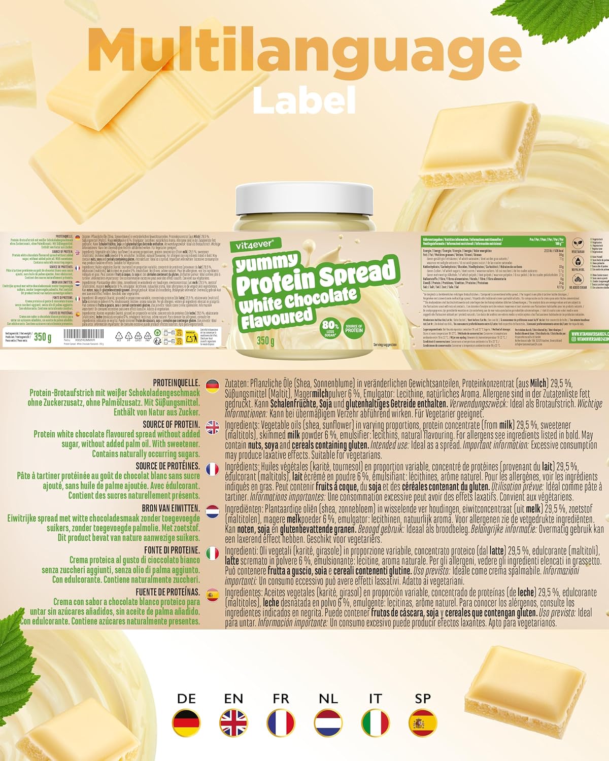Thumbnail 5 de vit4ever Protein Spread weiße Schokolade – 350 g | Proteinreicher Brotaufstrich, Low-Carb, vegetarisch
