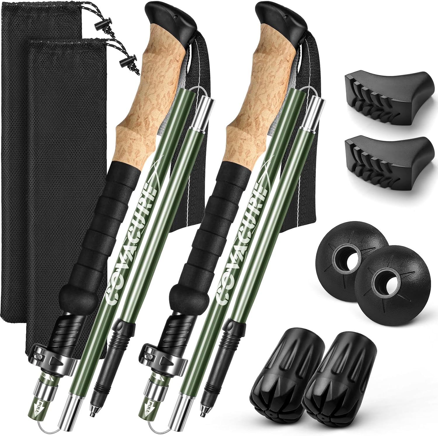 COVACURE Hiking Poles (2-pack) collapsible 7075 aluminium with EVA cork handle, 110–130cm