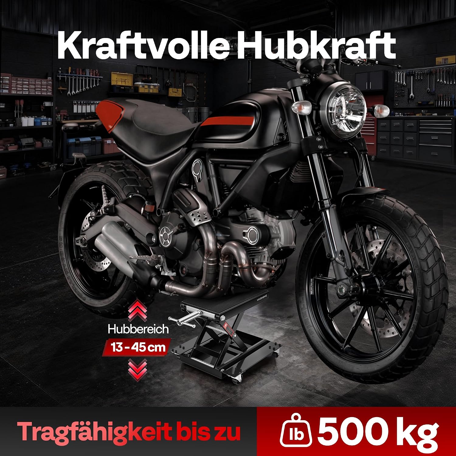 Thumbnail 1 de VIVOHOME Motorrad-Hebebühne 500 kg aus Stahl – breite Plattform mit Rollwagen und Handkurbel