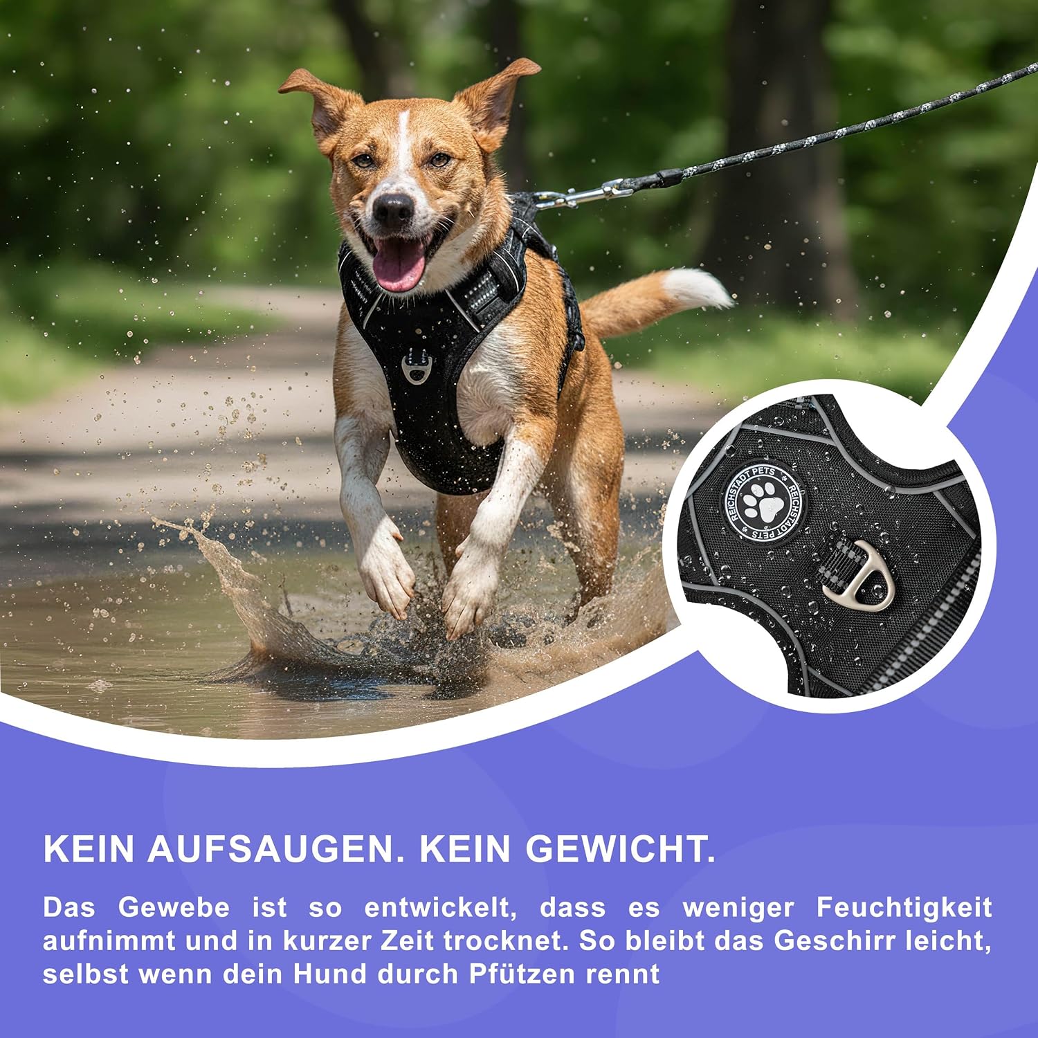 Thumbnail 6 de Harnais anti-traction réglable Reichstadt Pets pour chien (noir, poignée + bandes réfléchissantes)