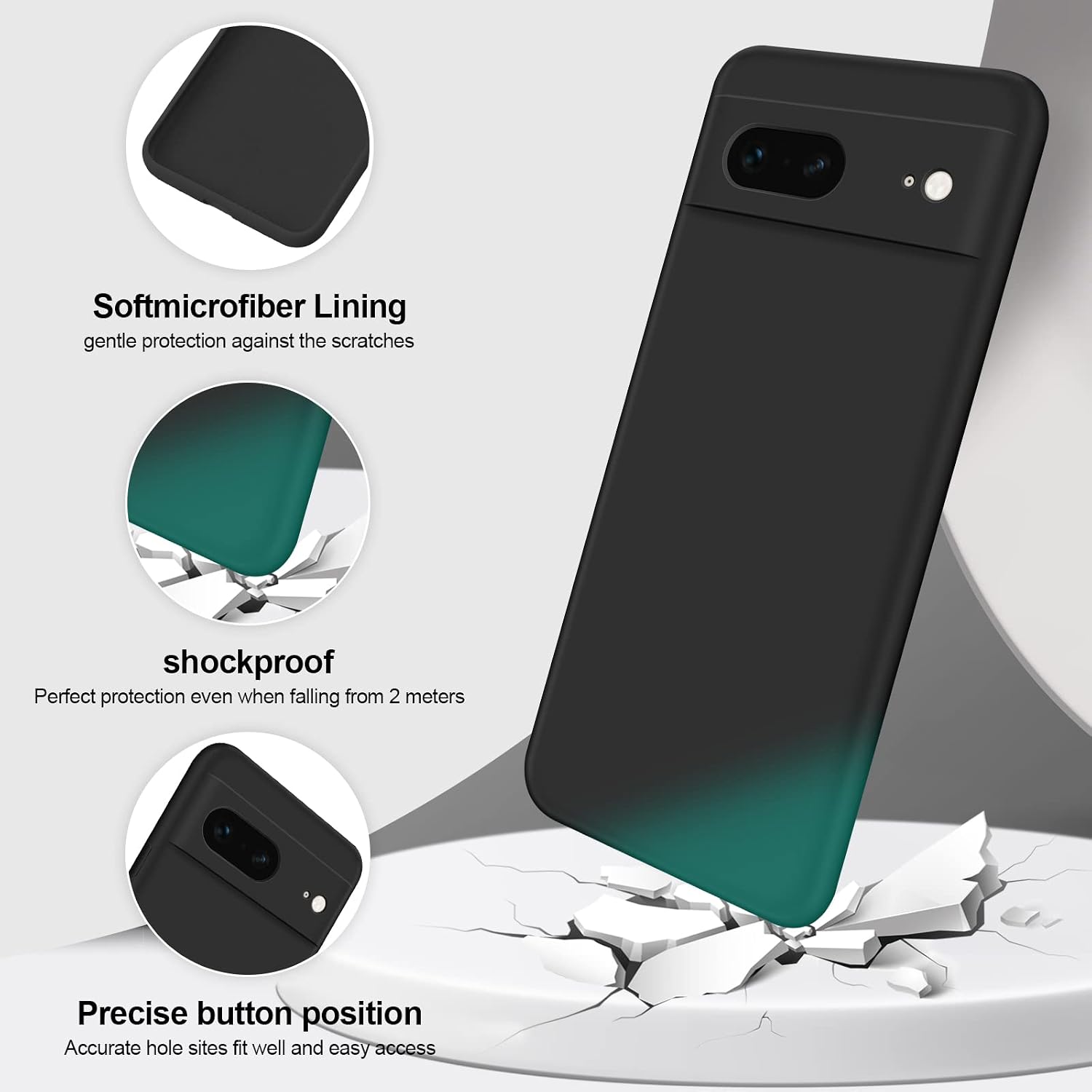 Detalle de GiiYoon Google Pixel 7 Silicone Phone Case, Black with Microfiber Lining